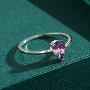 925 silver ring with teardrop gradient tourmaline in a sleek polished finish