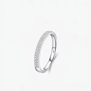 925 Sterling Silver Double Row Rhinestone Ring For Women Minimalist Elegant Micro Pave Engagement Wedding Band Jewelry