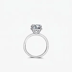 Lussuoso Anello in Argento Sterling 925 con Zirconia per Donna Taglio Rotondo Halo Pave Fidanzamento Matrimonio Anello