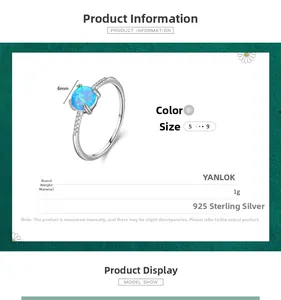 Détails de la bague en argent S925 avec opale bleue 6mm et zircons scintillants