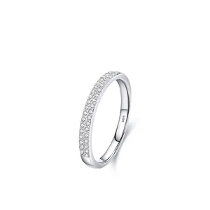 S925 sterling silver double row pavé diamond ring with minimalist white background
