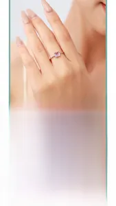 Macro view of square-cut gradient gemstone with 925 sterling silver minimalist ring band