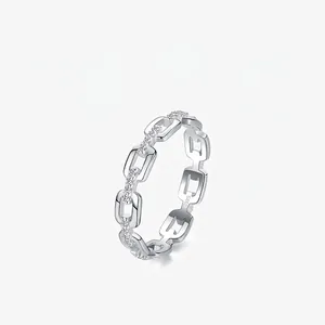 925 Sterling Silver Zirconia Chain Link Ring For Women Minimalist Geometric Pave Zirconia Link Finger Ring Jewelry Gift