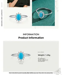 Macro shot of 925 sterling silver ring with halo-set oval turquoise and white zircon accents