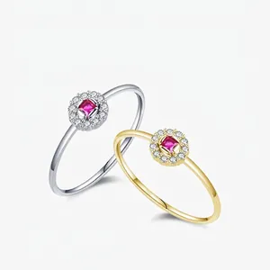Bague Halo en Argent Sterling 925 avec Zirconia Carré pour Femme Bague Géométrique Minimaliste Bijoux Cadeau