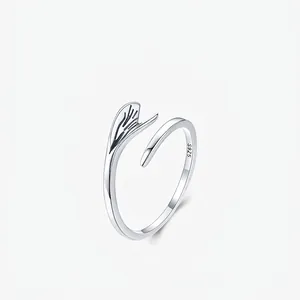 925 Sterling Silver Fish Tail Open Adjustable Ring For Women Sweet Cute Fashion Fish Fin Design Jewelry Finger Ring