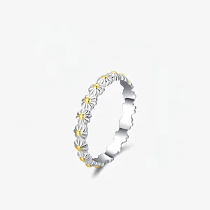 S925 Sterling Silver Daisy Ring Romantic Sweet Floral Minimalist Finger Jewelry For Women Elegant Flower Band Gift