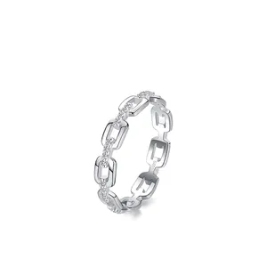 S925 sterling silver cuban link ring featuring sparkling paved pavé zircons in silver