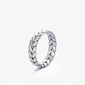 925 Sterling Silver Leaf Ring For Women Vintage Distressed Wheat Ear Rhinestone Inlaid Fashion Niche Band Ring Jewelry Gift