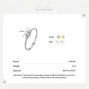 Elegant S925 sterling silver ring with micro-set zircon and twisted rope band design