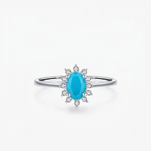 925 Sterling Silver Turquoise Ring Vintage Sunflower Halo Design Inlaid Rhinestone Elegant Anniversary Jewelry Finger Ring For Women