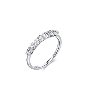 Minimalist S925 sterling silver band ring featuring seven sparkling round cut zircons