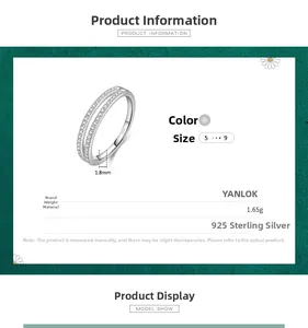 Detailed specs of S925 sterling silver double-row pave ring showing 1.8mm width