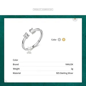 S925 sterling silver open ring featuring square zircons and 1.7mm band width