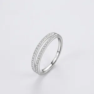 925 Sterling Silver Double Layer Rhinestone Ring For Women Minimalist Dainty Adjustable Finger Ring Fashion Jewelry Gift