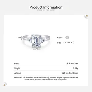 Sparkling 925 sterling silver ring with emerald-cut cubic zirconia and side stones