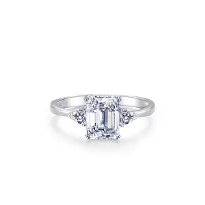 Elegant S925 sterling silver ring with emerald cut zircon stone in a polished finish