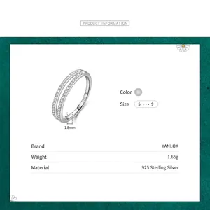 Double-layered S925 sterling silver ring with pavé cubic zirconia for women