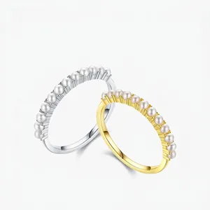 925 Sterling Silver Artificial Pearl Ring Minimalist French Style Gold Silver Plated Dainty Stackable Wedding Finger Band Jewelry For Women