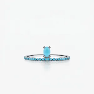 925 Sterling Silver Oval Turquoise Ring For Women Minimalist Pavé Turquoise Band Geometric Band Ring Fashion Jewelry Gift