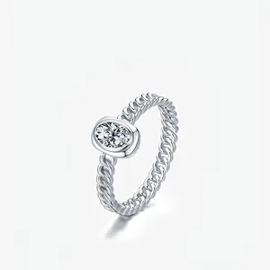 Moda Anello in Argento Sterling 925 con Zirconia Ovale Design di Nicchia Semplice Anello a Catena per Donna Elegante Gioiello Regalo