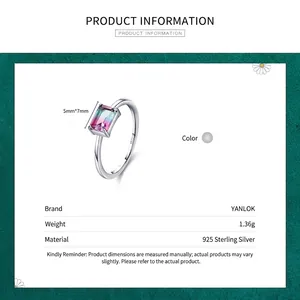 Elegant 925 sterling silver ring with 5x7mm rectangular gradient tourmaline gemstone