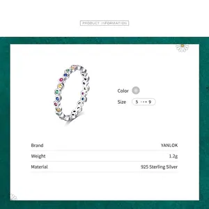 Rainbow silver ring with multi-color stones in 2.8mm width and 925 sterling silver