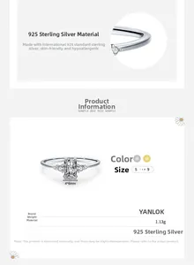 Detailed view of s925 silver ring with 4x6mm rectangle zircon and side diamond accents
