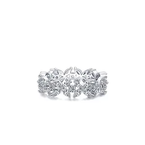 Elegant 925 sterling silver floral ring featuring marquise and round cut cubic zirconia