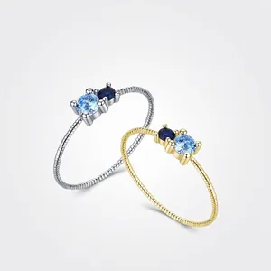 Elegant S925 Sterling Silver Inlaid Blue Zirconia Ring For Women Korean Style Twisted Rope Band Exquisite Finger Ring Jewelry