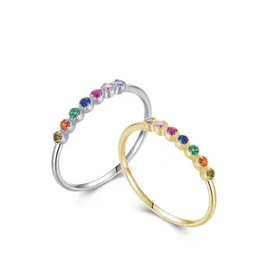 Elegant S925 sterling silver rainbow gemstone rings in silver and gold finishes