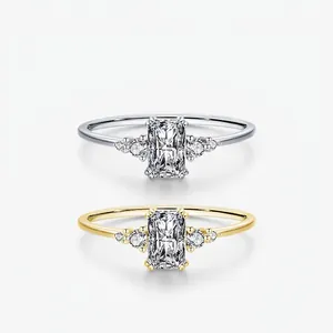 925 Sterling Silver Emerald Cut Zirconia Ring Elegant Rectangular Inlaid Rhinestone Wedding Engagement Finger Ring For Women