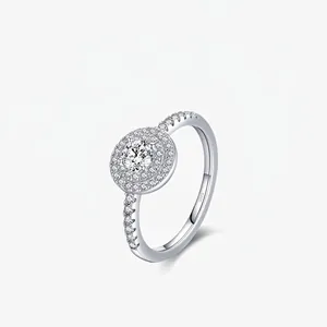 Bague en Argent Sterling 925 Double Halo Zirconia pour Femme Bande de Pave CZ Étincelante Mode Fiançailles Bijoux
