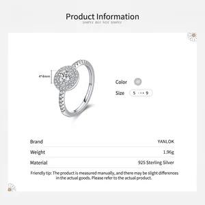 Bague halo classique en argent sterling 925 avec une pierre ronde sertie de micro-pavé