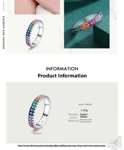 Detailed view of S925 sterling silver ring featuring multi-color pavé set zircon stones