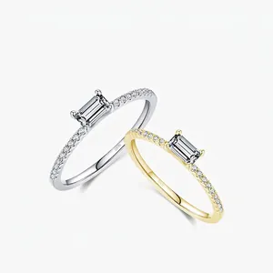 925 Sterling Silver Emerald Cut Zirconia Ring For Women Elegant Micro Pave Minimalist Adjustable Band Fashion Jewelry Gift