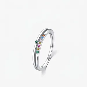 S925 Sterling Silver Rainbow Zirconia Ring For Women Minimalist Double Layer Colorful Gemstone Fashion Jewelry Gift Ring