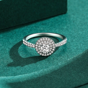 Bague luxueuse en argent sterling S925 avec double halo et pierre taille brillant
