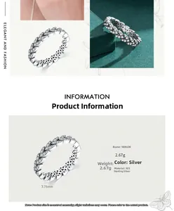 Detail of 925 sterling silver leaf ring with pavé zircons showing width and weight specs