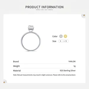 925 Sterling Silver minimalist ring with rectangular zircon stone and size specifications