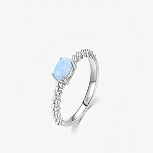 925 Sterling Silver Opal Ring Minimalist Beads Band Design For Women Vintage Elegant Finger Ring Jewelry Gift