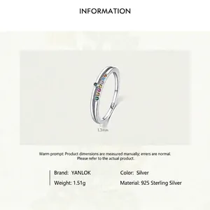 Minimalist S925 sterling silver thin ring with colorful cubic zirconia and green stone