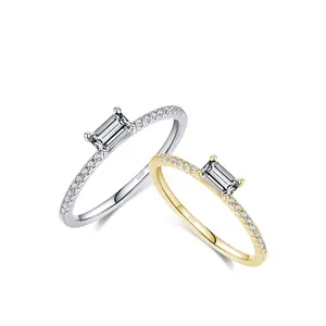 S925 sterling silver ring set with emerald cut cubic zirconia and side stones