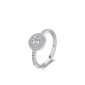 Bague élégante en argent sterling S925 avec double halo serti de micro-diamants