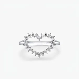 S925 Sterlingsilber Herz Zirkonia Ring Koreanischer Stil Minimalistisch Hohl Süße Mode Schmuck Offener Fingerring Für Damen