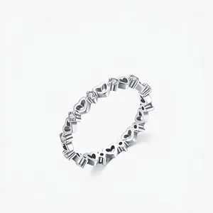 S925 Sterling Silver Hollow Heart Ring For Women Minimalist Micro Inlaid Zirconia Stackable Finger Ring Fashion Jewelry Gift