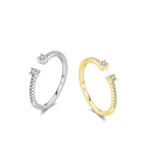 Minimalist S925 sterling silver open rings with zircon stones in gold and silver finishes