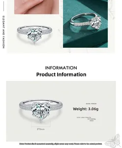 Detailed side view of 925 silver ring featuring an 8x8mm heart-cut cubic zirconia stone