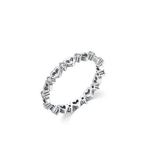 Minimalist S925 sterling silver hollow heart ring featuring sparkling micro-pave stones