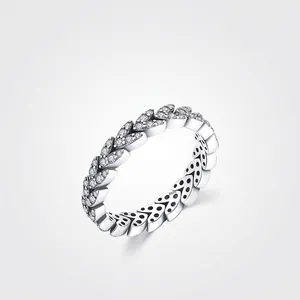 S925 Sterling Silver Leaf Ring For Women Pave Rhinestone Wheat Ear Finger Ring Fashion Minimalist Jewelry Finger Ring